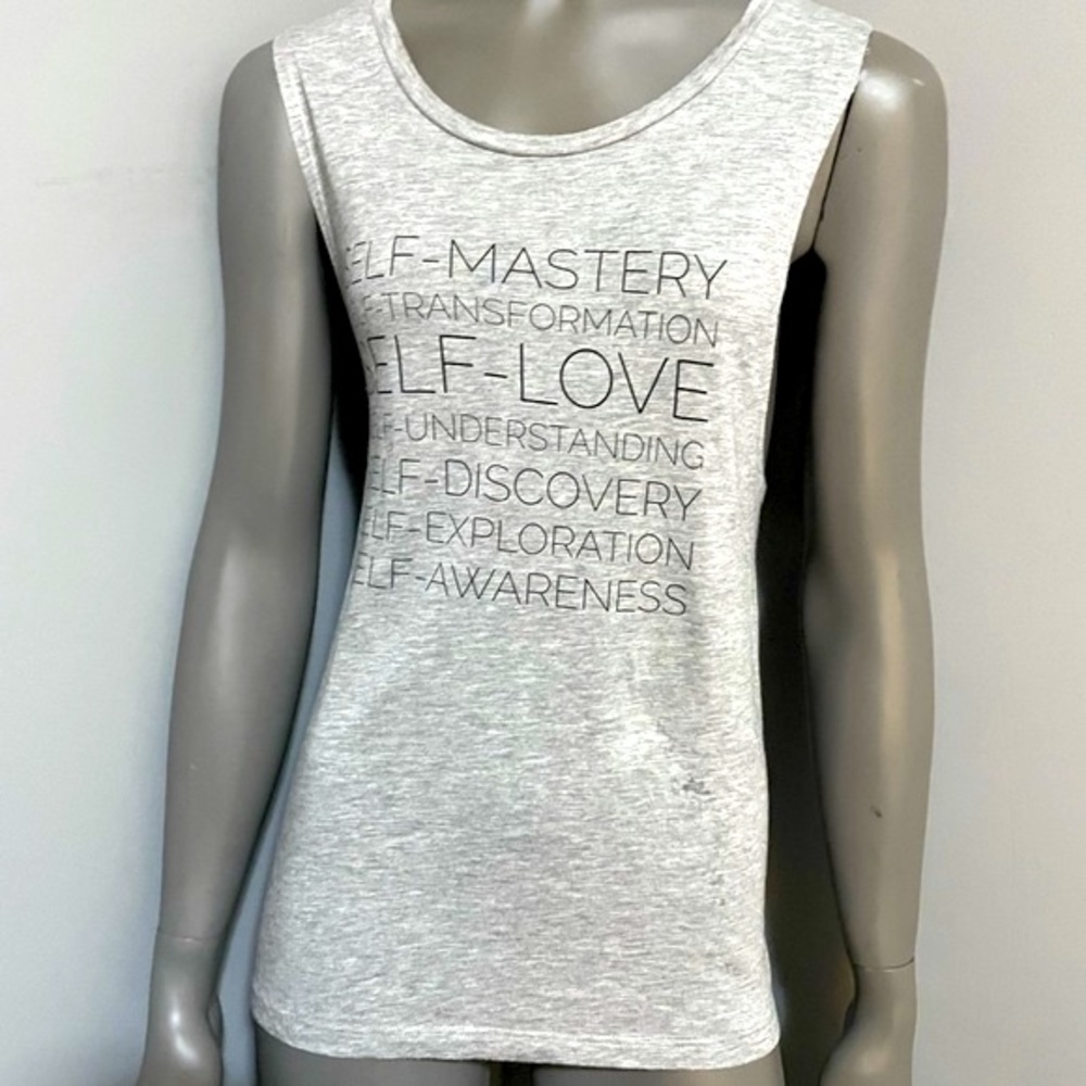 NWOT B APPAREL POSITIVE VIBES SELF~DISCOVERY GRAPHIC TANK TOP Heathered Grey M